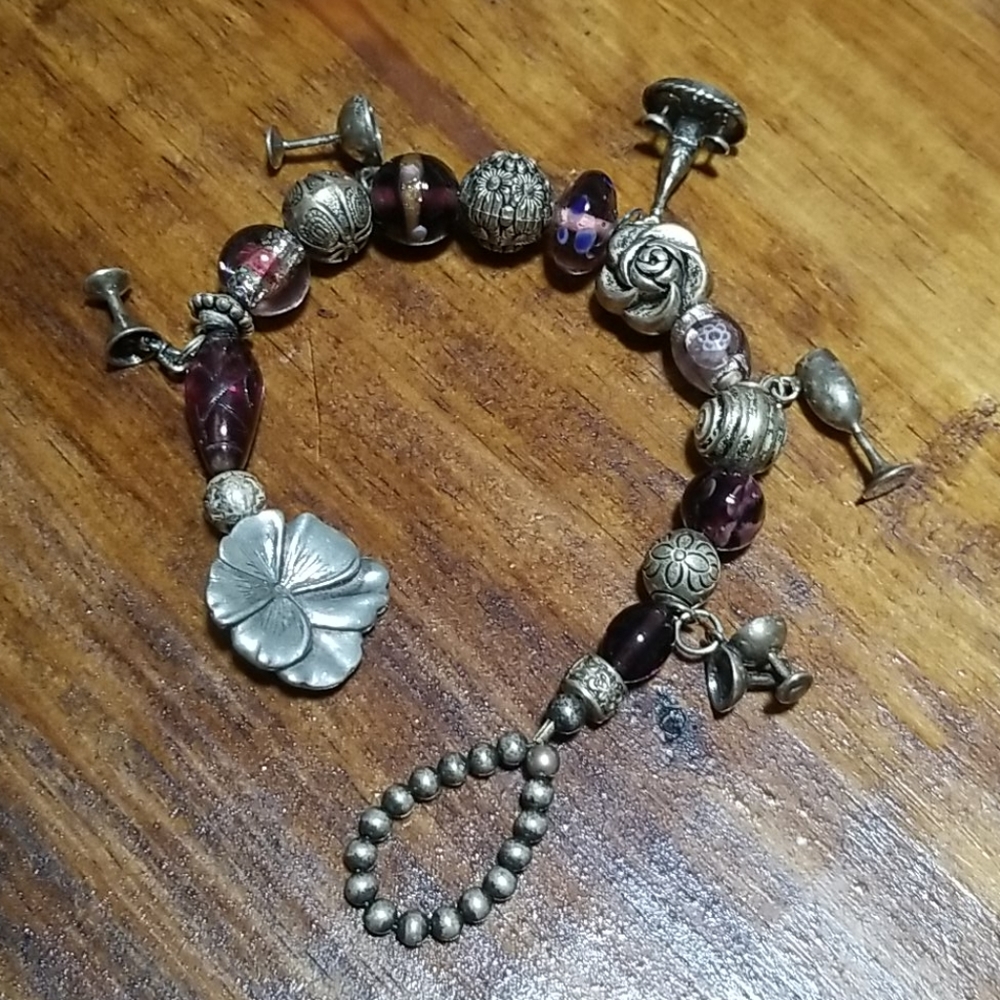 Vintage Pewter Danforth Charm Bracelet